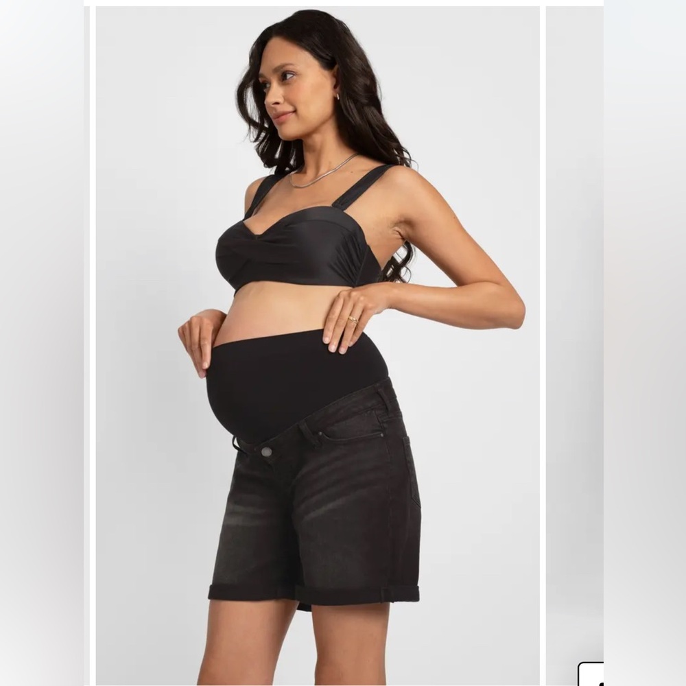 Seraphine Over the Bump Denim Maternity Shorts - Picture 2 of 14